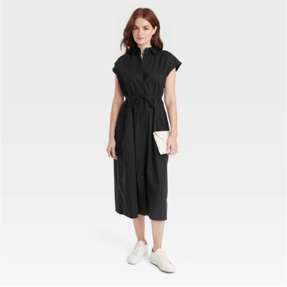 a new day Dresses & Skirts - NWT Women's A New Day S Black Short Sleeve Button Down Collar Midi Dress
